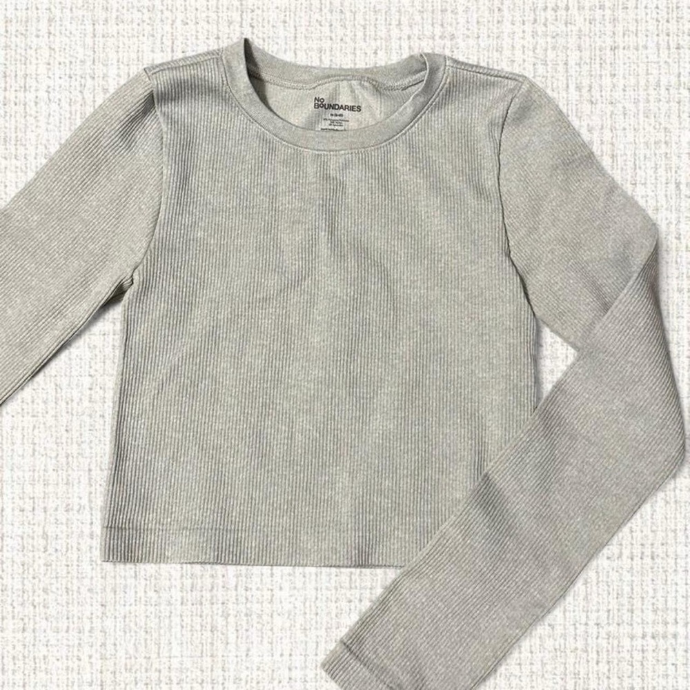 No Boundaries Grey Ribbed Fitted Long Sleeve Shirt
